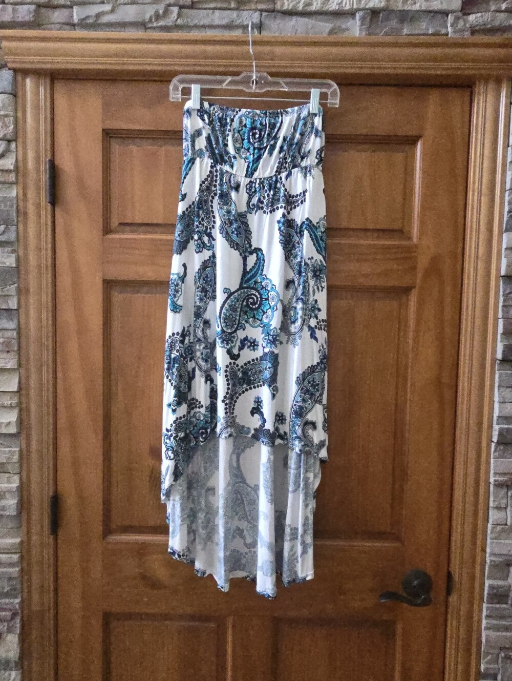 Lascana High-Low White Paisley Dress  with Teal Accents Size 8